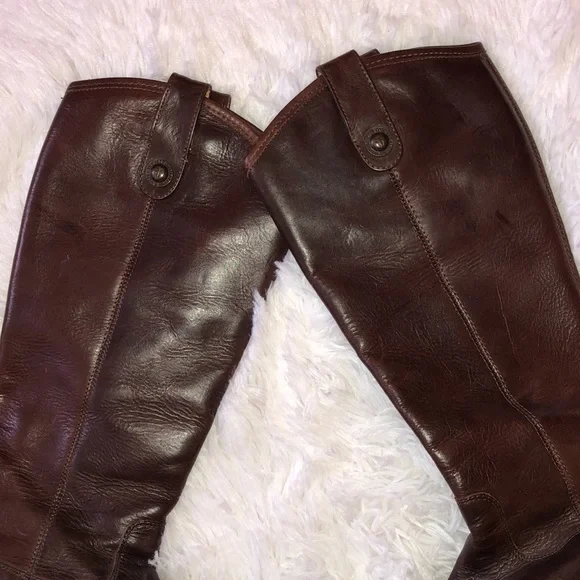 Frye Melissa Button Dark Brown Leather Knee Equestrian Riding Boot - Picture 4 of 7